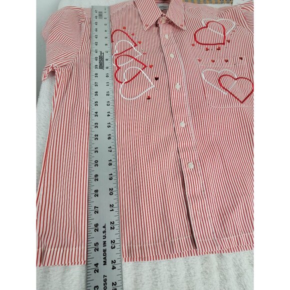 Vintage MiLi Lovecore 90s Button Up Shirt Valentines Heart Red Striped Top Small - Picture 8 of 10